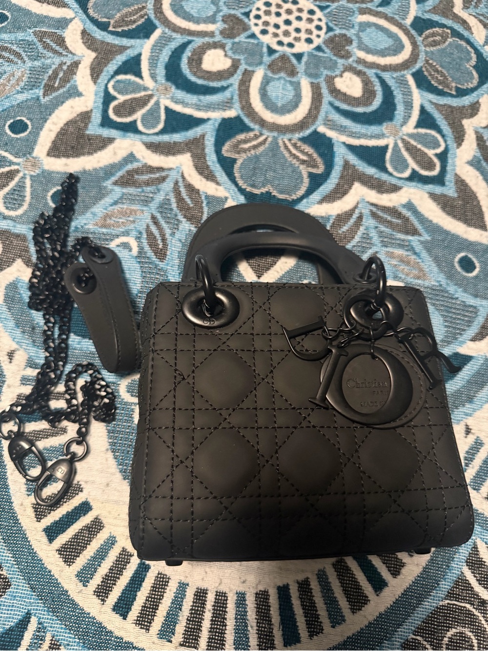 Dior Matte Black Quilted Mini Lady Bag with Chain Strap